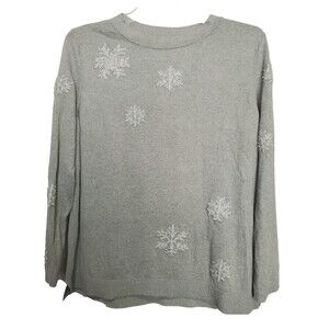 Talbots Gray Cotton/Cashmere Blend Crew Neck Textured Snowflake Sweater Size XL